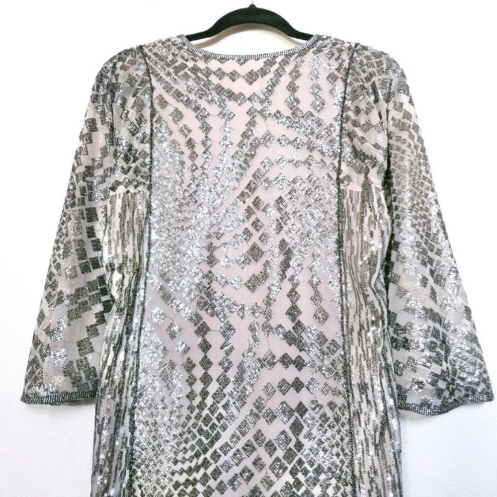 NWT | Free People x Anna Sui Sequin Embroidered Silver Front Slit Maxi Dress XS - Picture 10 of 15